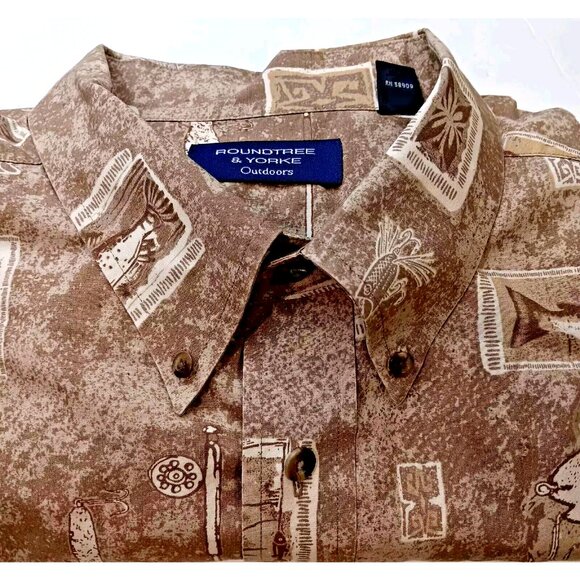 Roundtree Yorke Mens XL Fly-Fishing All Over Print Button Up Shirt - Picture 12 of 14